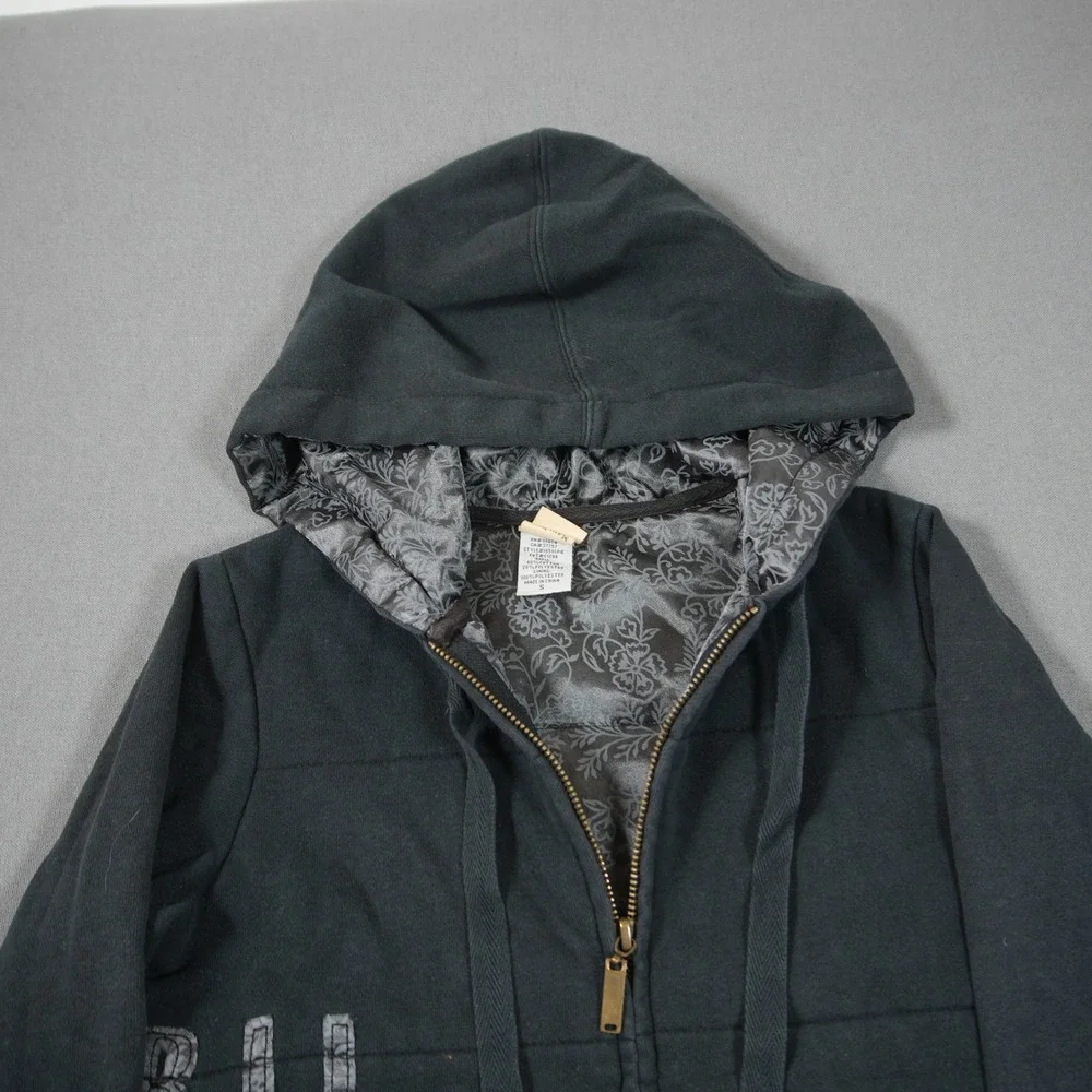Y2K Billabong Satin Lined Damask Women Zip Up Hoodie S Skater Surfwear Faded